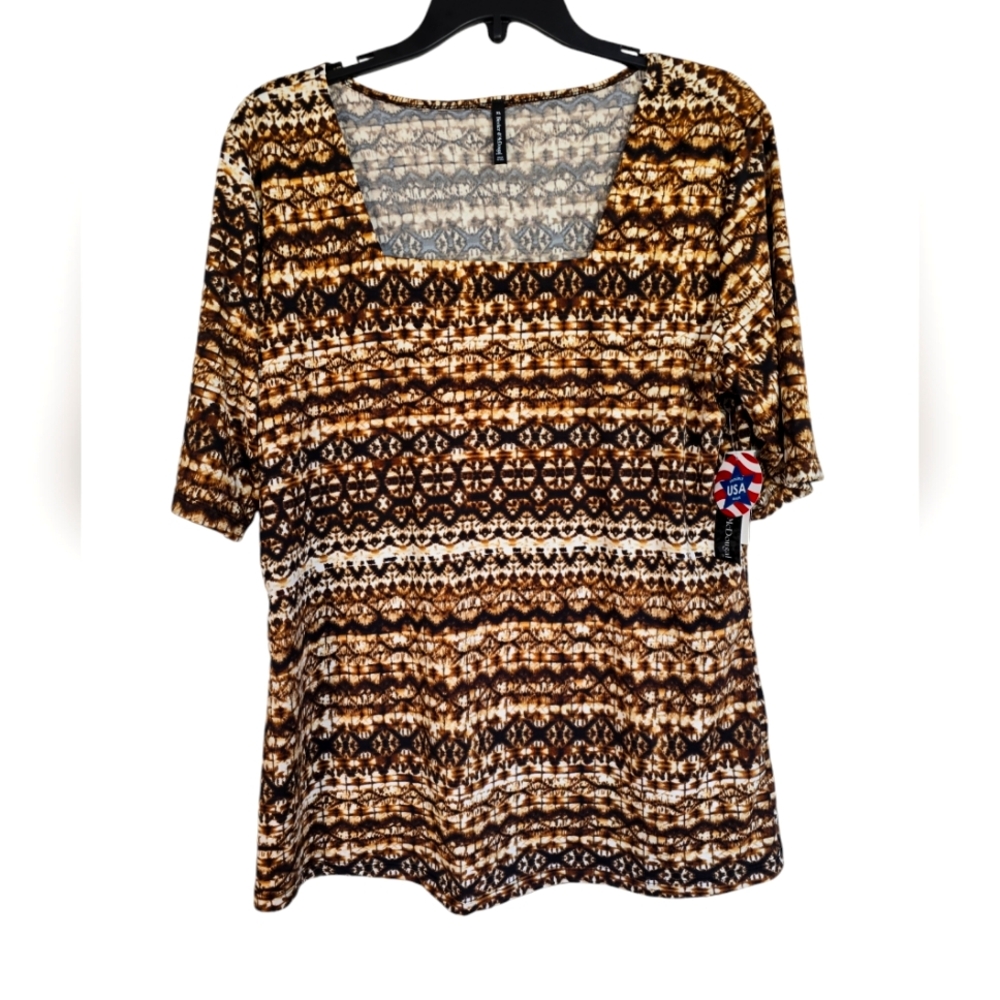 NWT Bleeker & Mcdougal Neutral Artistic Blouse with Square Neckline Size XL